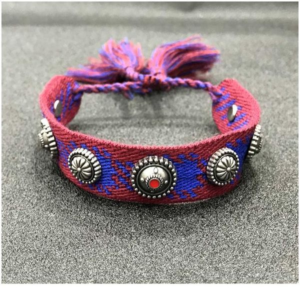 

fateama brand mixed-colour cotton yarn braided rivet pull-out bracelet suitable for male and female classic fashion qylilc, White
