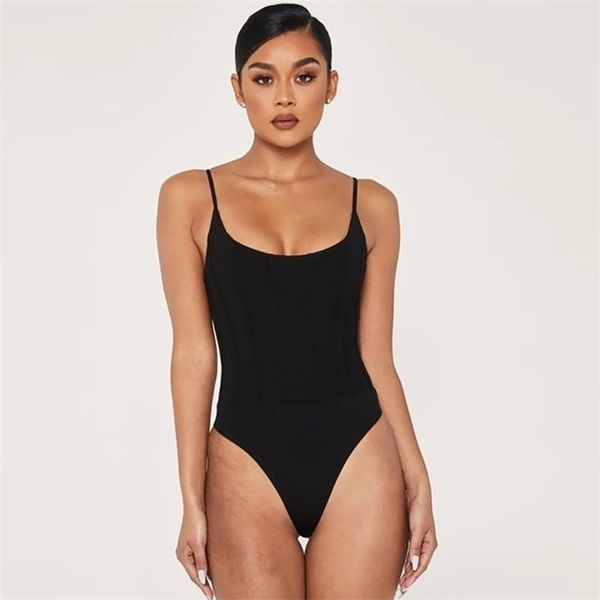 

pfflook solid sleeveless bodysuit spaghetti strap backless skinny street women jumpsuit fashion casual rompers summer, Black;white