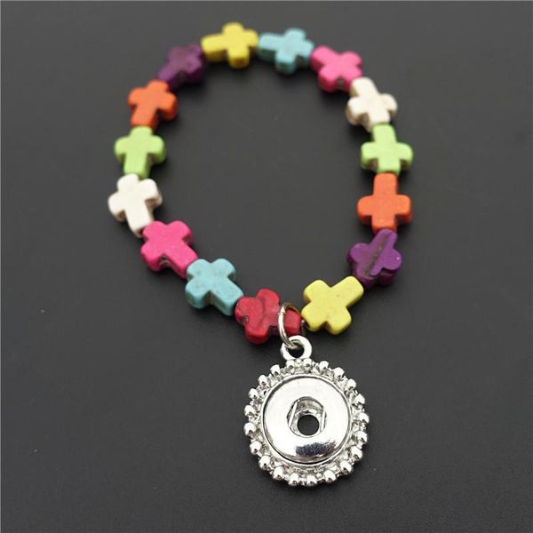 

beaded, strands 12mm ball circle side snap buttons socket cute mini howlite cross beads kids bracelet multi color natural stone 12 pieces /, Black