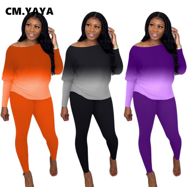 

gradient two 2 piece set for women fall winter fitness outfits lantern sleeve sweatshirt + pants set street trasuitby air, White