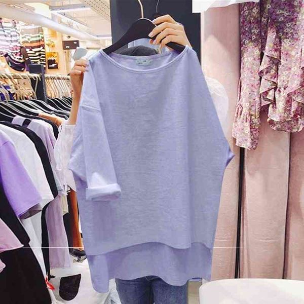 

casual loose comfortable t shirt for women summer simple ladies short sleeve purple o-neck all match tee 210514, White