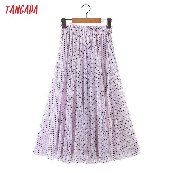 

tangada women purples dots mesh midi skirt faldas mujer strethy waist ladies elegant chic mid calf skirts 8h92 210609, Black