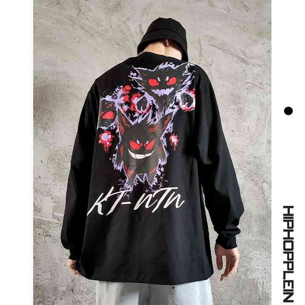 

inschao pullover round collar sweater men's cartoon wolf head loose couple long sleeve top, Black