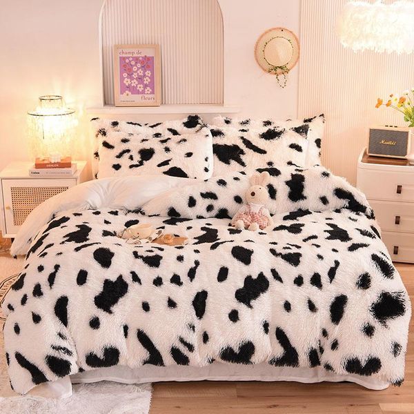 

bedding sets luxury plush shaggy warm fleece girl set mink velvet cow pattern double duvet cover bed sheet pillowcase for home