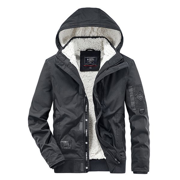 

warm men winter casual jacket with velvet padded hood, Black;brown