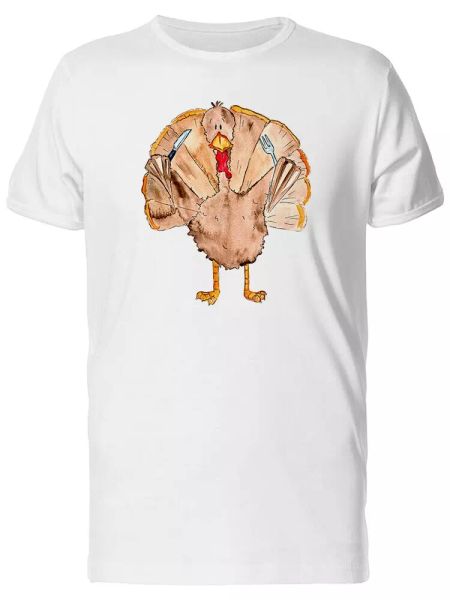 

Turkey With A Fork And Knife Men's Tee -Image by Shutterstock, White;black