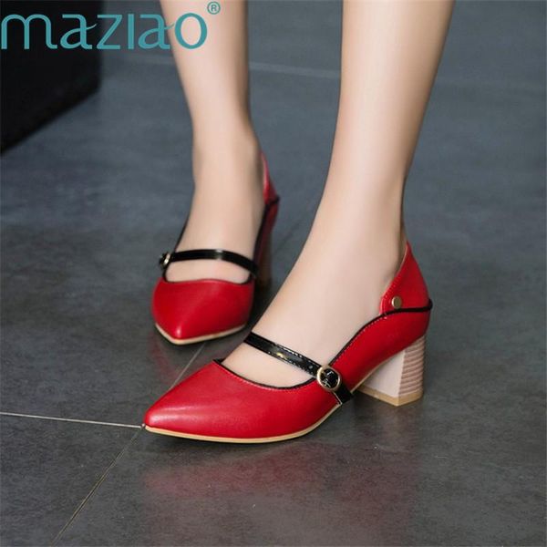 

shoes woman pointed toe shallow mouth comfortable chunky heel single party red high heels women maziao dress, Black