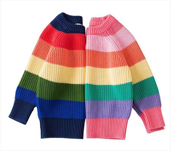 

1 7y baby boys girls stripe knitted sweater cardigan outfits boy rainbow winter clothes spring sweaters, Blue