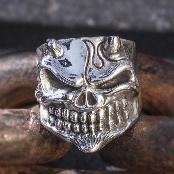 

cluster rings solid 999 sterling silver thai retro biker mens men handmade skull ring jewelry gift a4764, Golden;silver