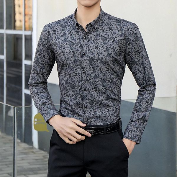 

men's casual shirts korean slim shirt long sleeve bar printed large size camisas para hombre clothing, White;black