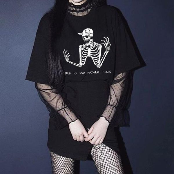 

women's t-shirt o-neck punk style chic skull series short-sleeved clothing gothic loose dark summer ins casual top, White