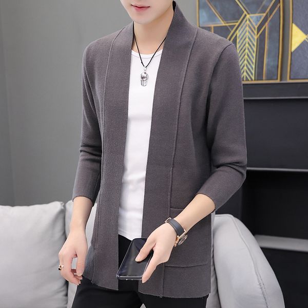

sweater knit autumn and winter 2021 men's clothing solid color cardigan trend ted coat base, White;black