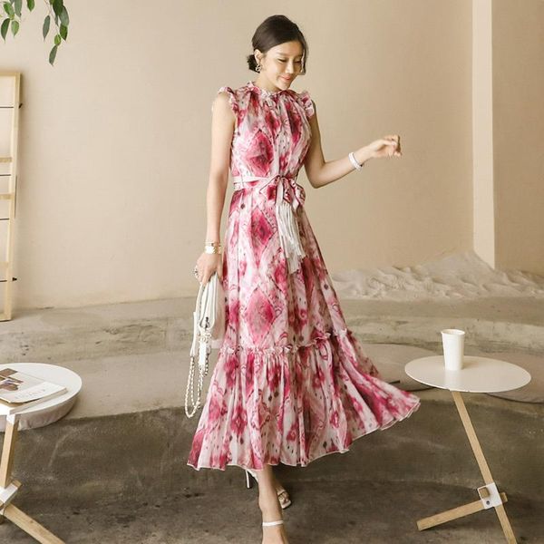 

arrival comfortable summer print beach party dress temperamental sleeveless elegant cute long a-line casual dresses, Black;gray
