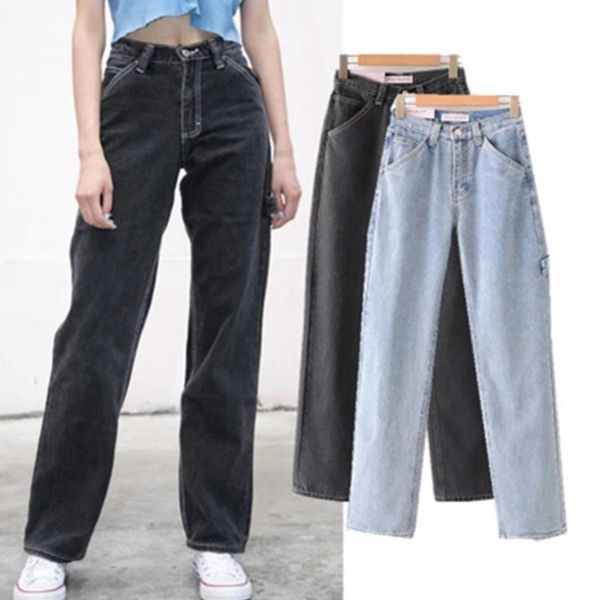 

women's jeans 2021 summer casual woman long trousers cowboy female loose streetwear high waist straight pants rv610, Blue