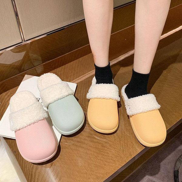 

slippers winter lovers cozy outdoor warm plush indoor women men kitchen shoes anti-slip soft eva waterproof home, Black