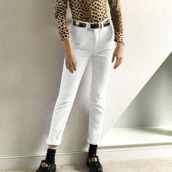 

women's pants & capris solid corduroy high waist trousers 2021 autumn straight zippers slim pencil female casual streetwear long pant, Black;white