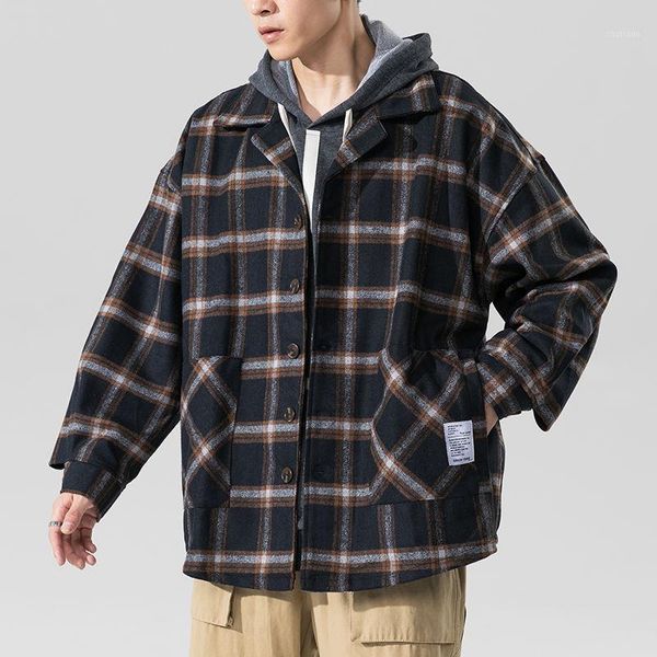

men's jackets 2021 autumn plaid jacket clothes korean style trend plus size fat loose casual streetwear the listing, Black;brown