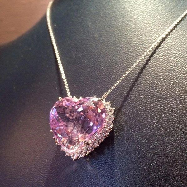 

pendant necklaces luxury shiny big heart cz women simple versatile female party gift daily wear statement jewelry drop, Silver