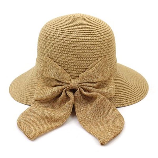 

straw hat women elegant solid bowknot ribbon band khaki black blue sun hats summer spring outdoor beach sun protection women hat, Blue;gray