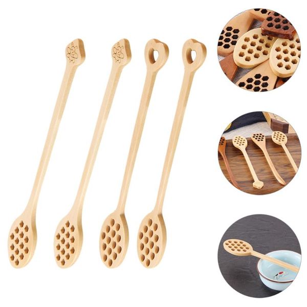 

4pcs honey stirring scoop wooden dipper durable mixing spoon spoons