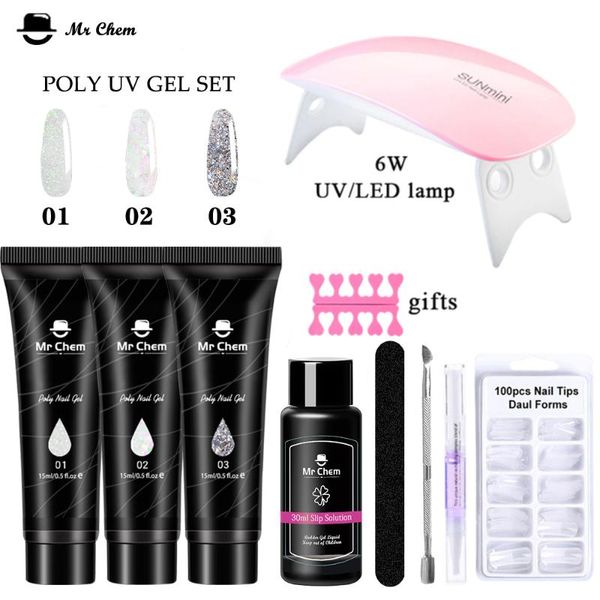 

nail gel mr chem kit 10pcs long lasting extensions manicure set quick building polish nails art design 6w uv led lamp uÃ±as, Red;pink