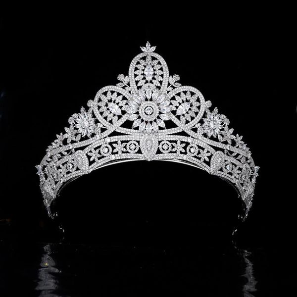 

hair clips & barrettes myfeivo vintage large diadem full zircon wedding flower tiaras exquisite bridal crown bridesmaid headdress jewelry hq, Golden;silver