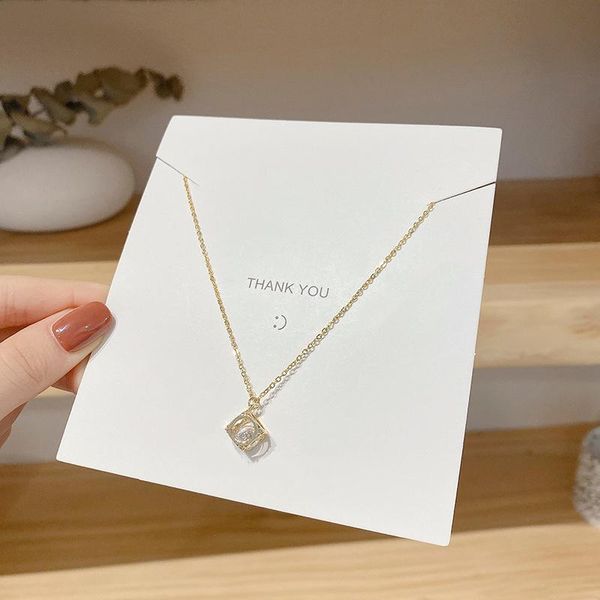 

pendant necklaces spring and summer ladies simple square zircon titanium steel necklace gift exquisite jewelry, Silver
