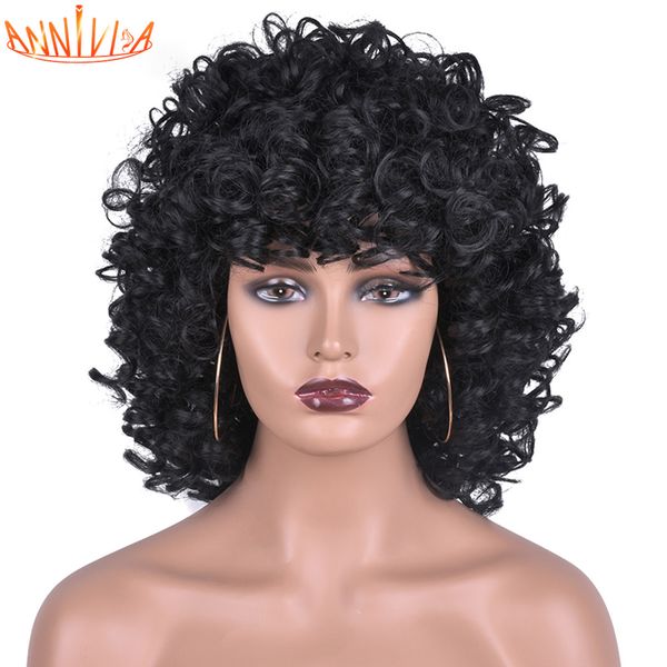 

12inch short afro curly wig for black women ombre brown big bouncy synthetic cosplay wigs with bangs heat resistant anniviafactory direct
