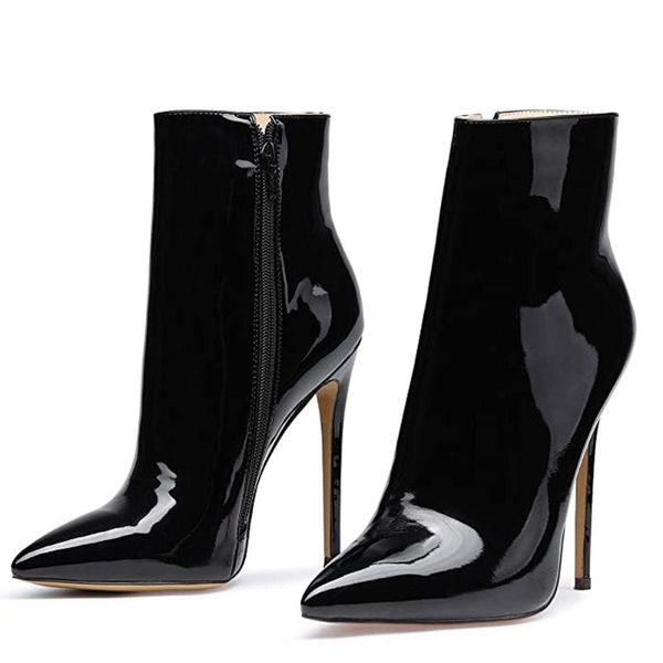 

boots lovirs womens high heel boot pointed toe stiletto ankle side zipper party dress booties shoes 12cm plus size us 5-15, Black
