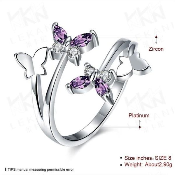 

wedding rings fashion four butterfly opening gold crystal from swarovskis genuine natural firel ring solid for women gem stone, Slivery;golden