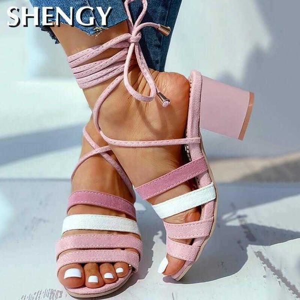 

women summer high heels sandals shoes woman open toe cross-tied lace up sandals roman ladies shoes y0721, Black
