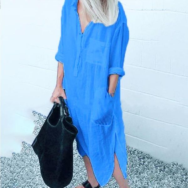 

casual dresses all-match retro elegant shirt dress lady female tunic robe women's lapel polyester solid work office long sleeve, Black;gray