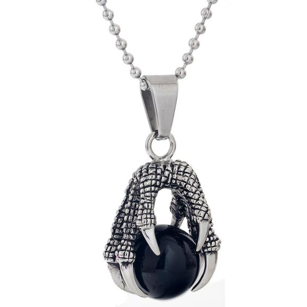 

pendant necklaces classic dragon claw stainless steel necklace punk black opal ball for men fashion jewelry chain, Silver