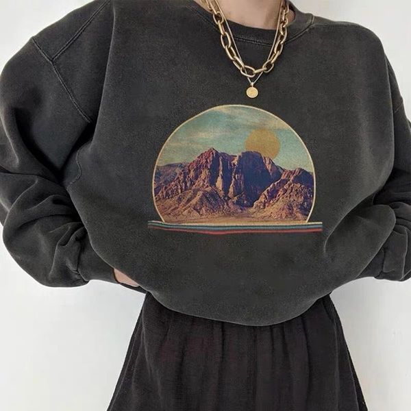 

women's hoodies & sweatshirts logo letter printing sweatshirt women hoodie autumn winter female pullovers mountain pattern long sleeve, Black