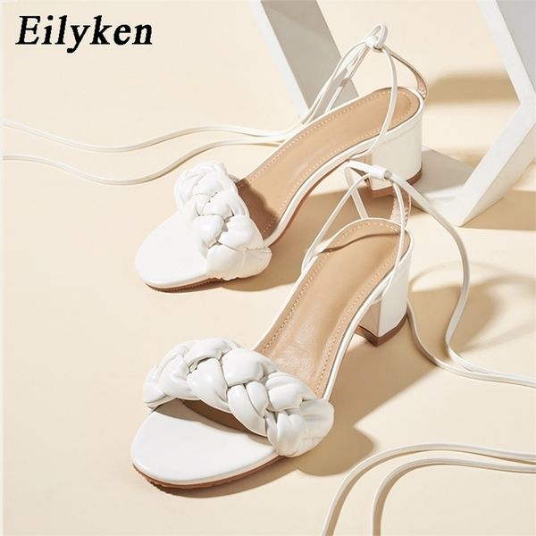

eilyken summer fashion design weave women sandals square heel ladies open toe shoes size 35-40 211101, Black