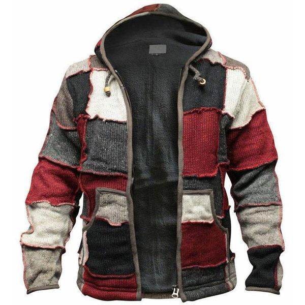 

men's jackets clothing 2021 autumn zipper color matching cardigan sweatshirt casual european american winter hoodie, Black;brown
