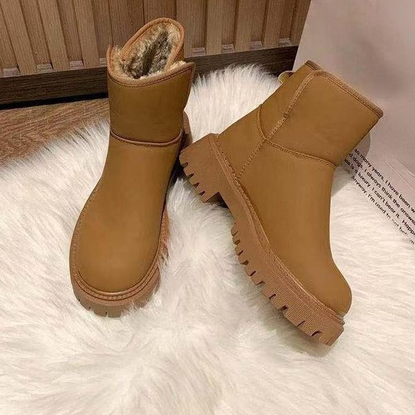 

boots 2022 winter platform warm fur flats snow fashion ankle designer women shoes short plush thick-soled casual, Black