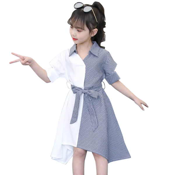 

girl's dresses girl stripes patchwork shirt child dress slim bow belt kids for girls autumn novelty a-line, Red;yellow