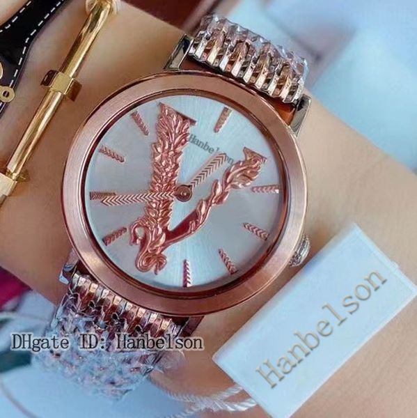 

womens watch quartz 36mm ladies watches two-tone rose gold stainless steel bracelet engraved dial wristwatch orologio di lusso, Slivery;golden