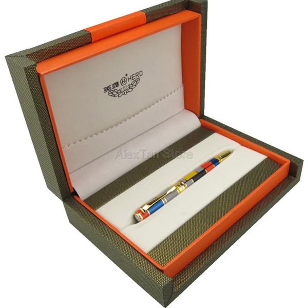 

hero 767 creative roller ball pen with golden trim colored great writing for business office & home gift pens ballpoint, Blue;orange