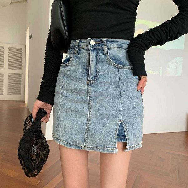 

skirts vintage denim women high waist split mini shorts plus size buttons jeans pencil warp pocket streetwear z244 e9vs, Black