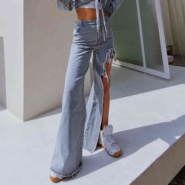 

jeans patchwork tassel jeans for women high waist casual streetwear wide leg denim pants female fashion clothes 2021, Blue