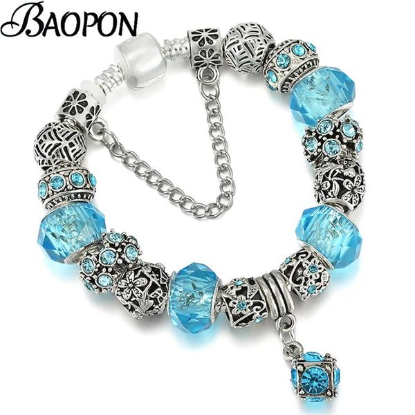 

charm bracelets european style silver plated bracelet with luxurious blue glass bangle for women men jewelry gift drop, Golden;silver