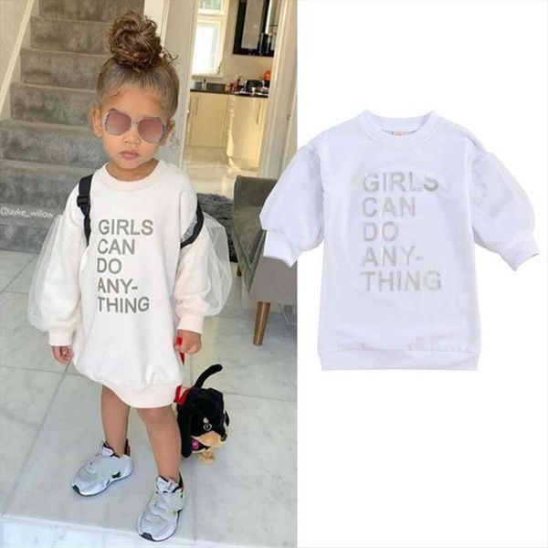 

toddler baby girl fashion dress sweatshirt mesh long puff sleeve letter printed pullover straight knee length, Red;yellow