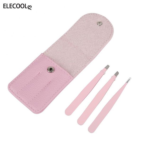 

eyebrow tools & stencils elecool 3pcs/set tweezers stainless steel point tip/slant tip/flat tip hair removal makeup tool accessory with blac