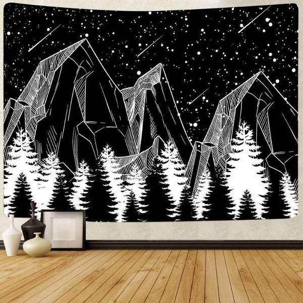 

tapestries simsant black and white mountains tapestry moon star night sky art wall hanging for living room home decor