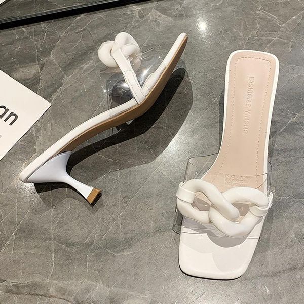 

slippers fashion brand gold metal chain women square toe casual slide beach flip flops summer ytmtloy house zapatillas casa muje, Black