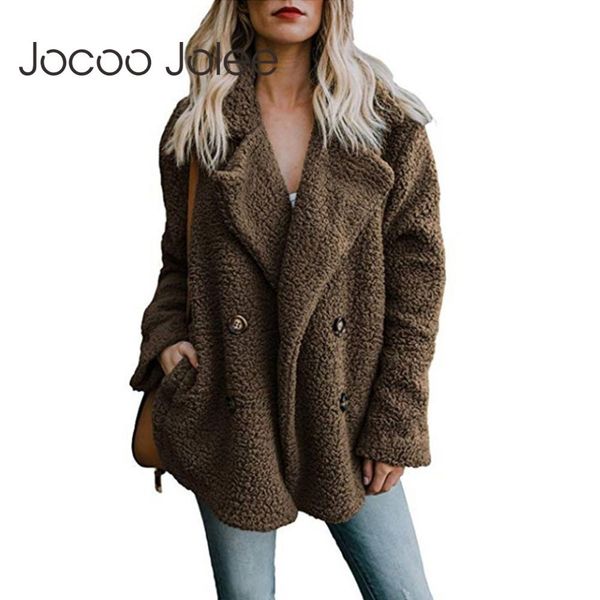 Jocoo Jolee Elegante cappotto di pelliccia sintetica Donna Autunno Inverno Caldo Giacca morbida Cappotto di peluche femminile Tasca Casual Teddy Outwear 210518