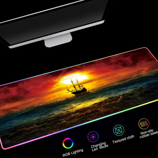 

mouse pads & wrist rests rubber pad rgb sunset large landscape mousepad led 90x40cm gaming computer accessories desk mat backlight for pc la