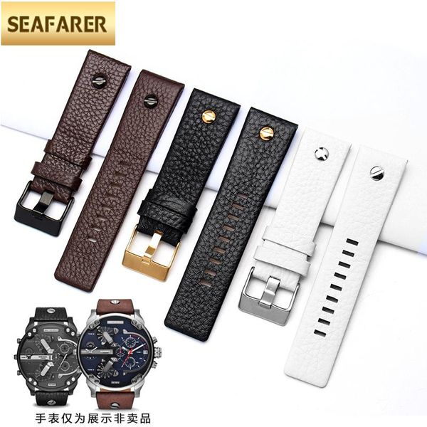 

watch bands fashion leather watchband with rivet strap belt bracelet for dz7313 dz7333 7322 7257 4318 7348 7334 replacement, Black;brown